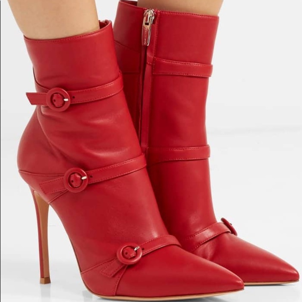 Gianvito Rossi | Red Leather Buckle Ankle Robin Boots Size: 39